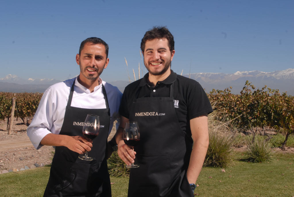Lucas Bustos, Chef de bodegas mendocinas, junto a Antono Soriano de Gajo, en el festejo del Día Mundial del Malbec en Me