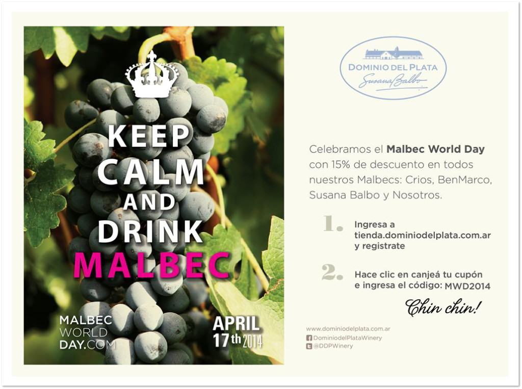 Como parte de la celebración del Malbec World Day hacen un descuento de un 15%