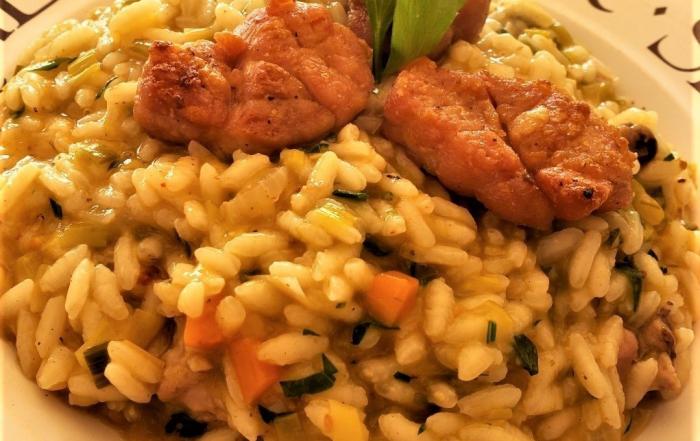 Risotto de Mollejas y Escorihuela Gascón Gran Reserva Chardonnay 2016