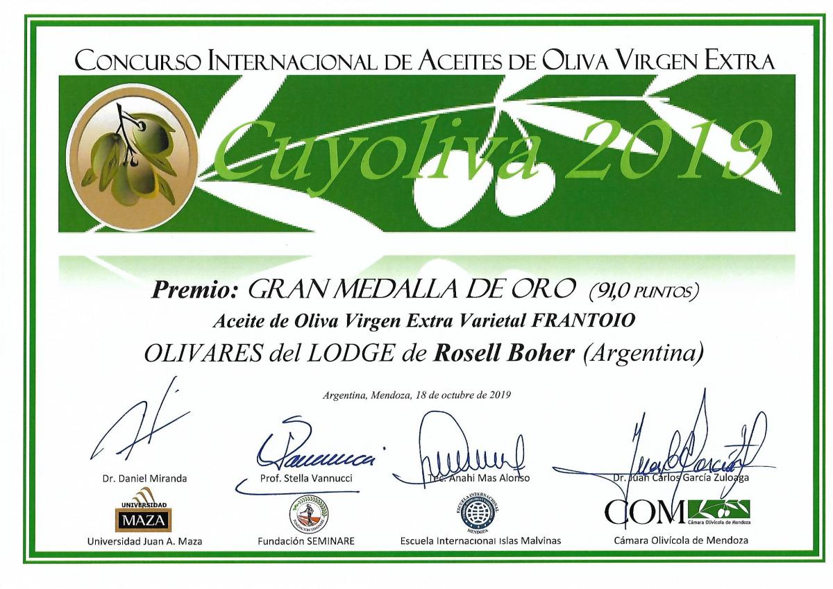 Gran Medalla de Oro para los aceites de Rosell Boher Lodge