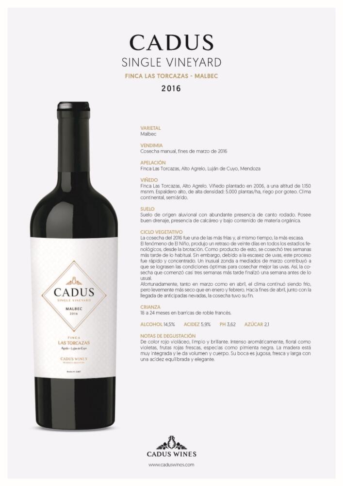 Cadus Single Vineyard Finca Las Torcazas Malbec 2016 (2)